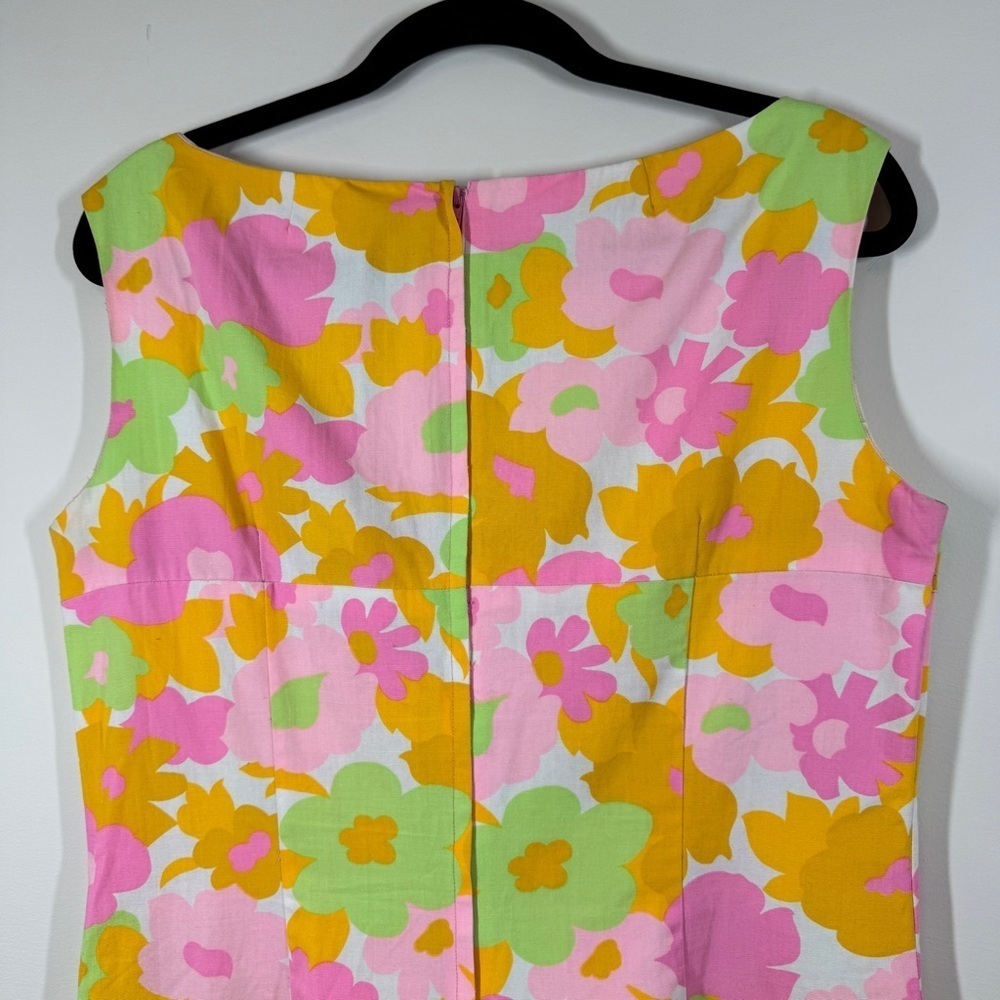 Vintage Handmade 70s Floral Maxi Dress Pink Orange Green Cotton V-Neck Zip Back - Picture 12 of 15